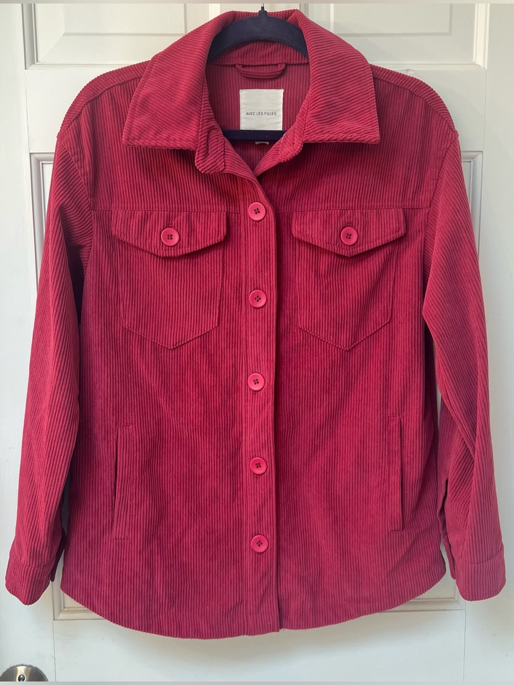 Avec Les Filles Raspberry Pink Corduroy Button-Up Jacket, Pockets, Size Small